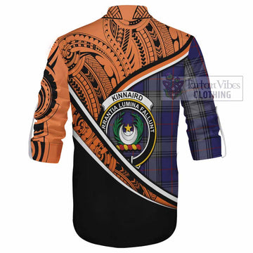 Kinnaird Crest Tartan Ghillie Kilt Shirt with Polynesian Vibes Style - Orange Version