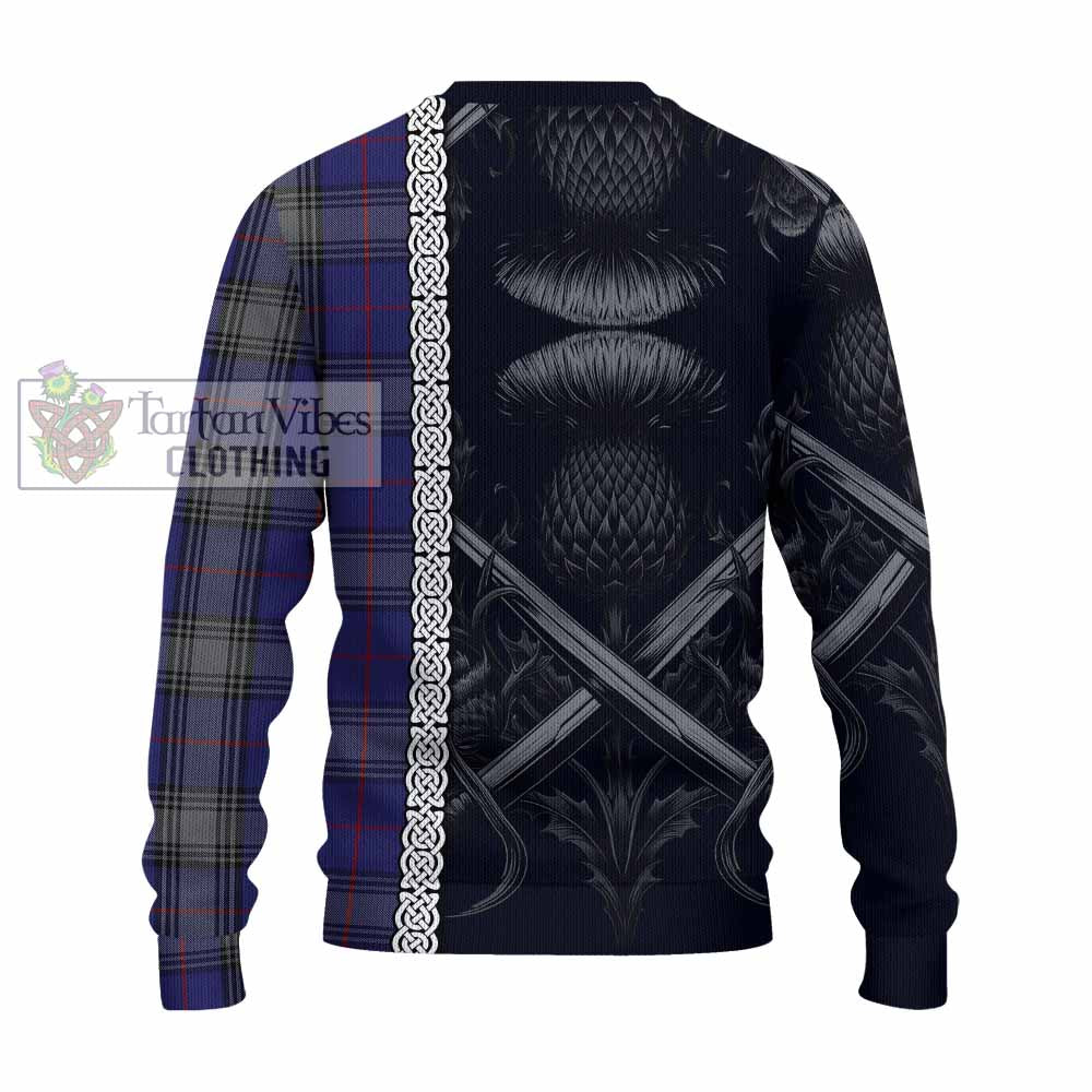 Tartan Vibes Clothing Kinnaird Tartan Knitted Sweater with Family Crest Cross Sword Thistle Celtic Vibes