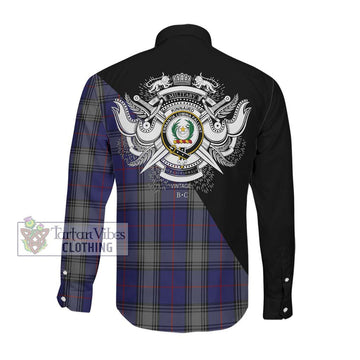 Kinnaird Tartan Long Sleeve Button Shirt with Family Crest and Military Logo Style