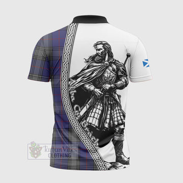 Kinnaird Tartan Clan Crest Zipper Polo Shirt with Highlander Warrior Celtic Style