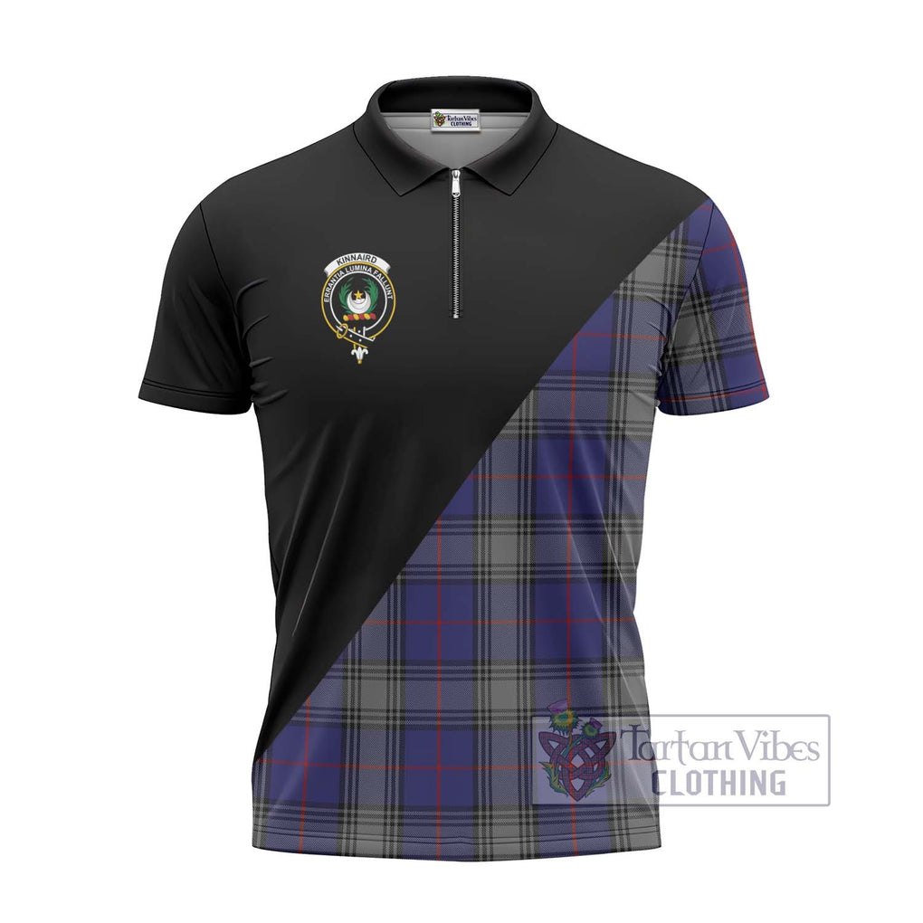 Kinnaird Tartan Zipper Polo Shirt with Family Crest and Military Logo Style - Tartanvibesclothing Shop