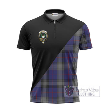 Kinnaird Tartan Zipper Polo Shirt with Family Crest and Military Logo Style