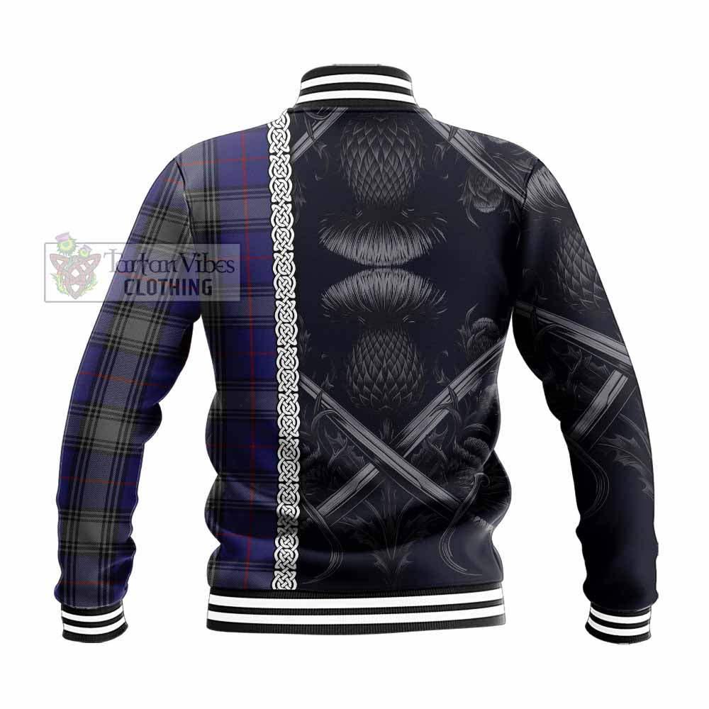 Tartan Vibes Clothing Kinnaird Tartan Baseball Jacket with Family Crest Cross Sword Thistle Celtic Vibes