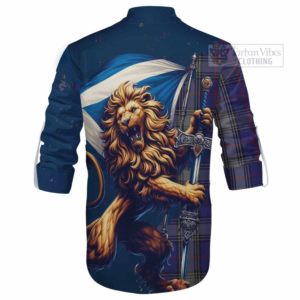 Tartan Vibes Clothing Kinnaird Tartan Family Crest Ghillie Kilt Shirt with Scottish Majestic Lion