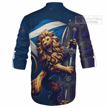 Kinnaird Tartan Family Crest Ghillie Kilt Shirt with Scottish Majestic Lion