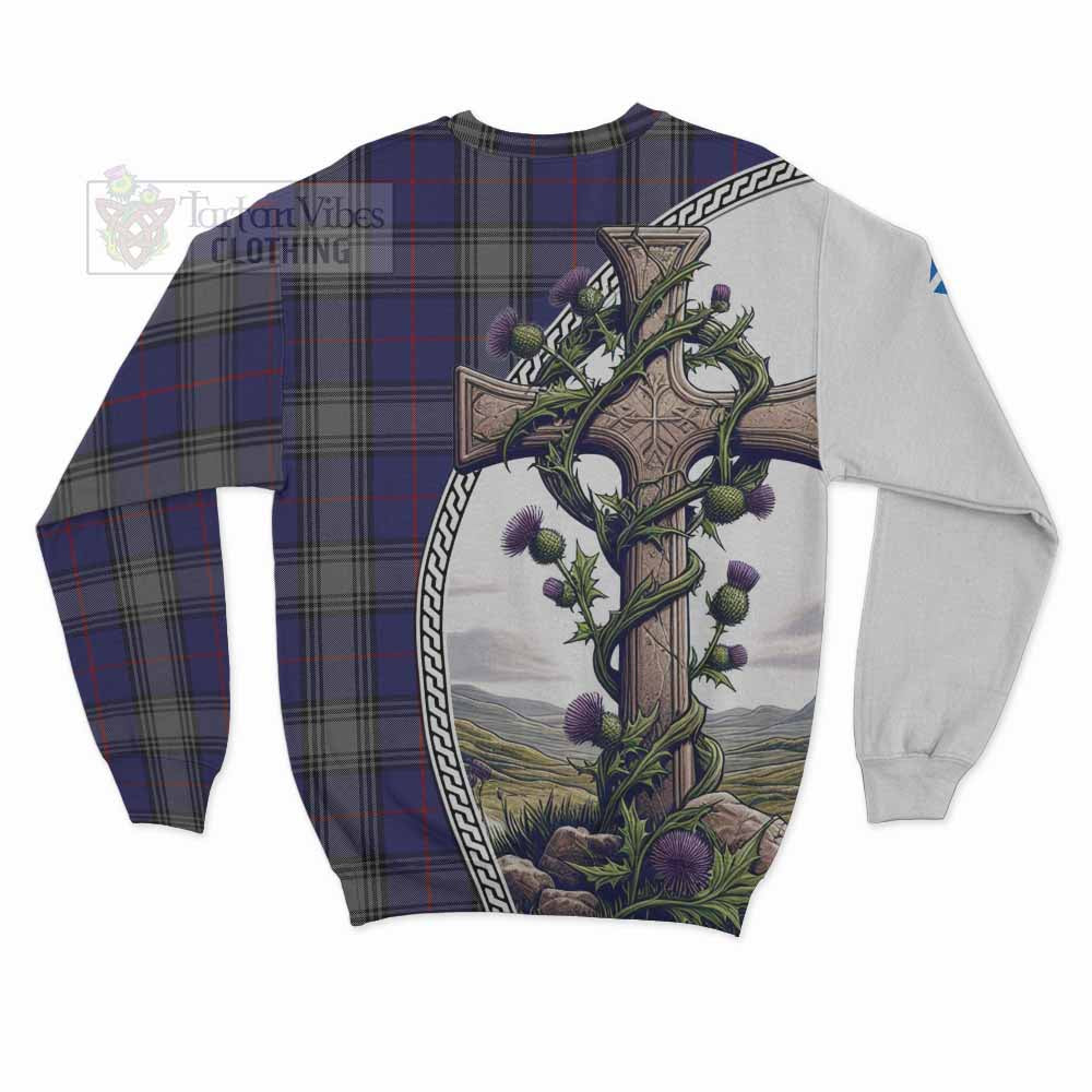 Tartan Vibes Clothing Kinnaird Tartan Sweatshirt with Family Crest and St. Andrew's Cross Accented by Thistle Vines