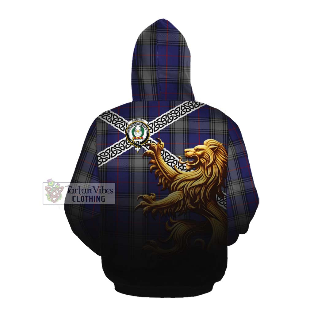Kinnaird Crest Tartan Cotton Hoodie with Golden Lion Emblem Celtic Style Pullover Hoodie - Tartan Vibes Clothing