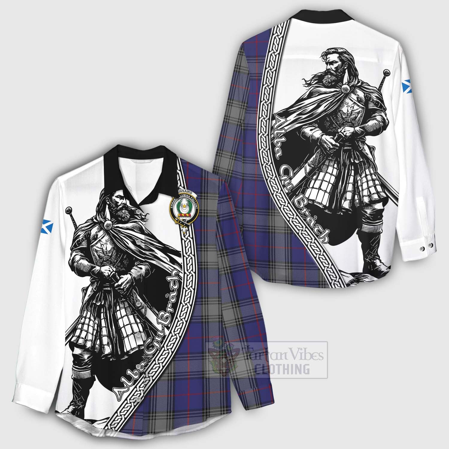 Tartan Vibes Clothing Kinnaird Tartan Clan Crest Women's Casual Shirt with Highlander Warrior Celtic Style