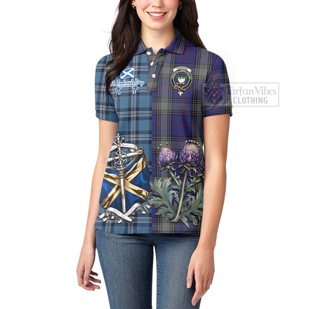 Tartan Vibes Clothing Kinnaird Tartan Women's Polo Shirt Happy St. Andrew's Day Half Tartan Style