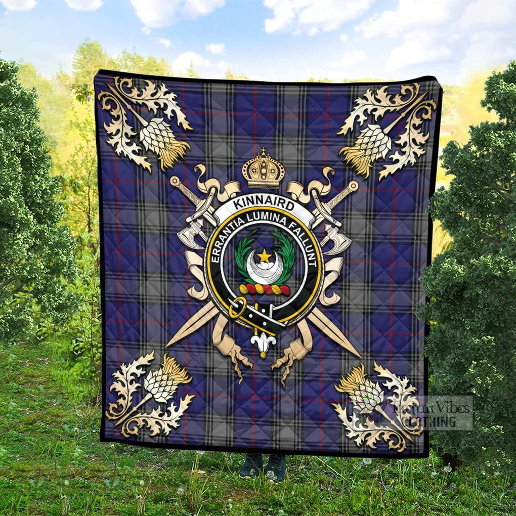 Tartan Vibes Clothing Kinnaird Tartan Quilt with Family Crest and Scottish Golden Courage Shield