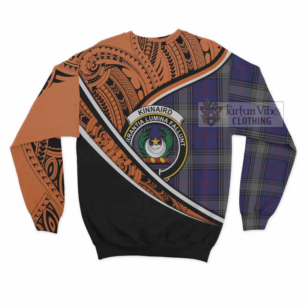 Tartan Vibes Clothing Kinnaird Crest Tartan Sweatshirt with Maori Tattoo Style - Orange Version