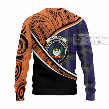 Kinnaird Crest Tartan Knitted Sweater with Polynesian Vibes Style - Orange Version