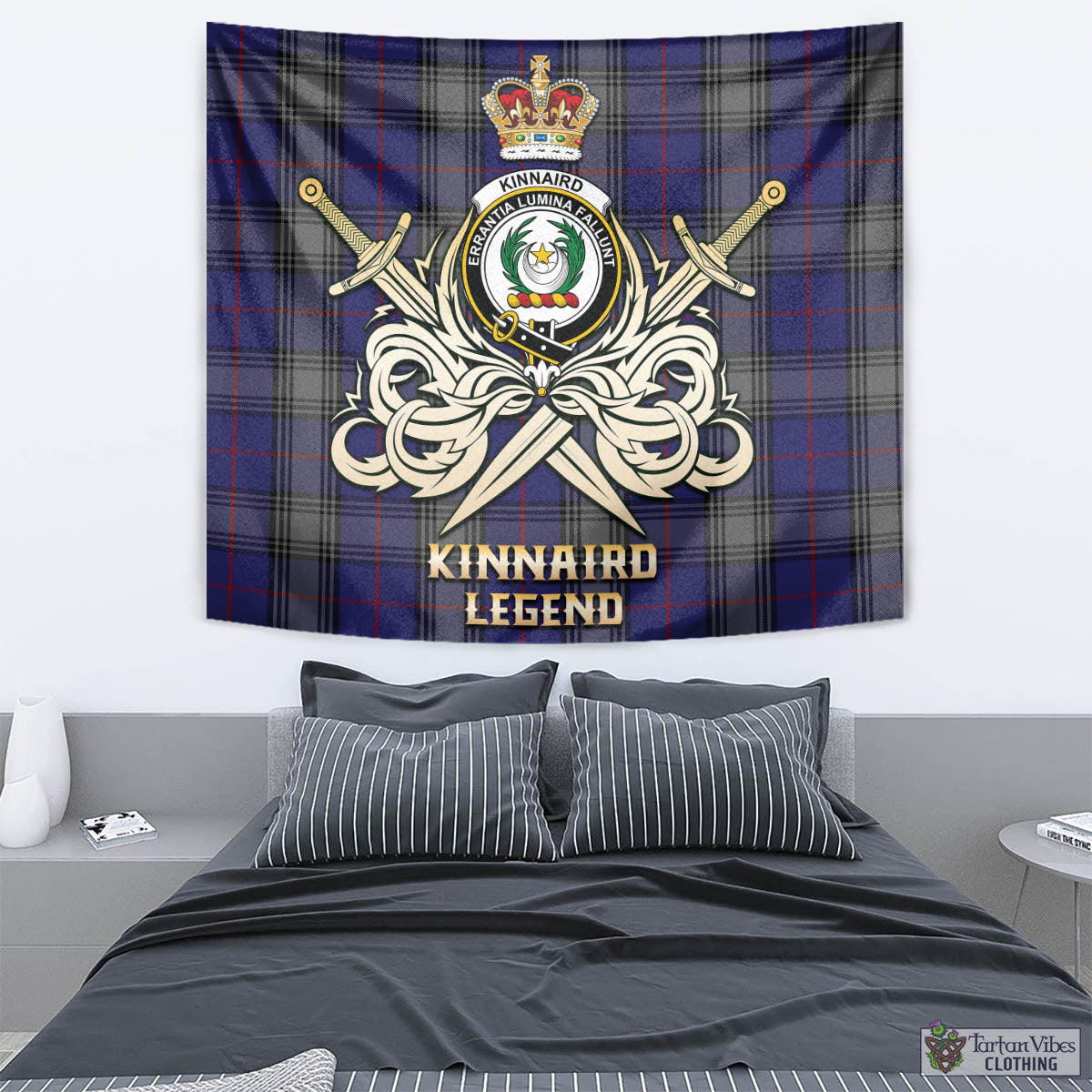 Tartan Vibes Clothing Kinnaird Tartan Tapestry with Clan Crest and the Golden Sword of Courageous Legacy