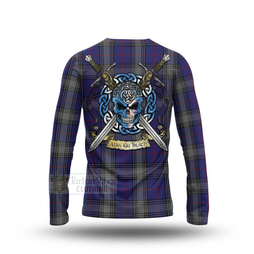 Tartan Vibes Clothing Kinnaird Tartan Long Sleeve T-Shirt with Family Crest Celtic Skull Style