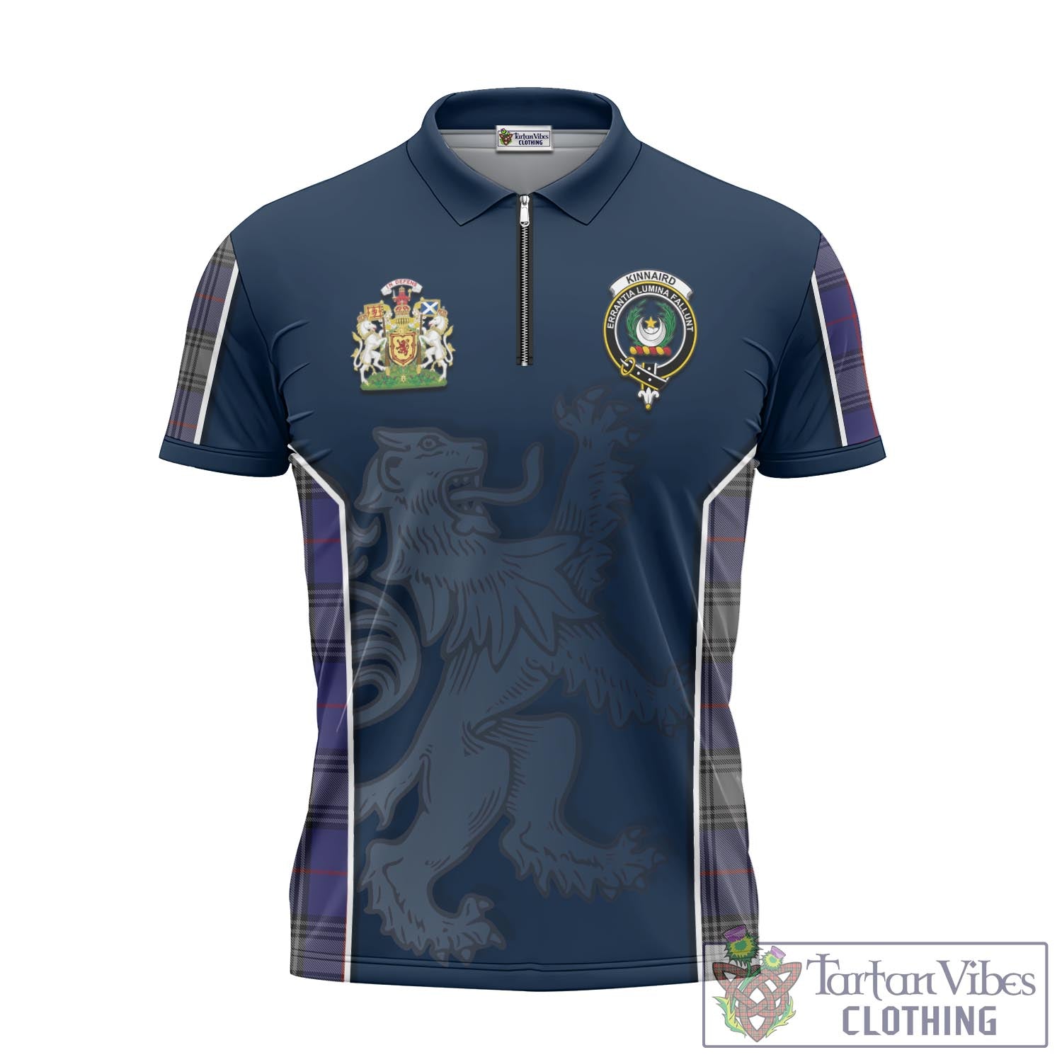 Tartan Vibes Clothing Kinnaird Tartan Zipper Polo Shirt with Family Crest and Lion Rampant Vibes Sport Style