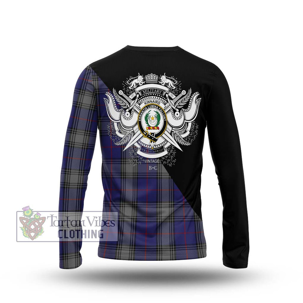 Kinnaird Tartan Long Sleeve T-Shirt with Family Crest and Military Logo Style - Tartanvibesclothing Shop