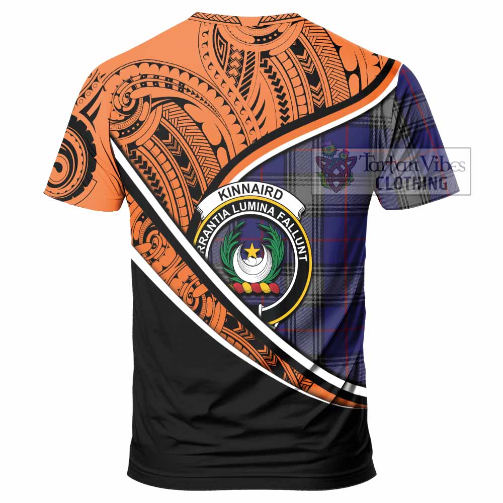 Tartan Vibes Clothing Kinnaird Crest Tartan T-Shirt with Maori Tattoo Style - Orange Version