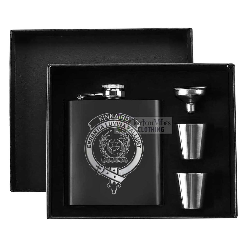 Tartan Vibes Clothing Kinnaird Crest Hip Flask Set 7oz Black Stainless Steel with A Gift Box