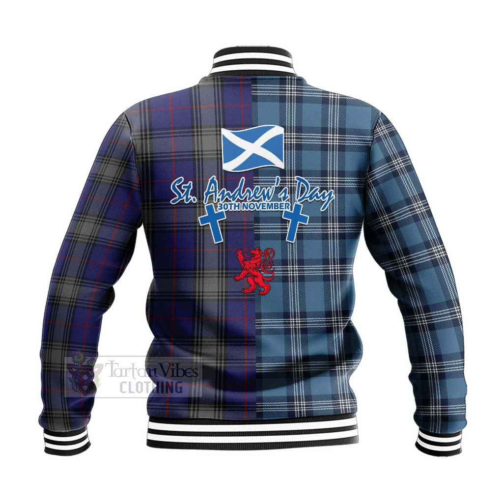 Tartan Vibes Clothing Kinnaird Tartan Baseball Jacket Happy St. Andrew's Day Half Tartan Style