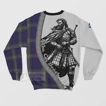 Kinnaird Tartan Clan Crest Sweatshirt with Highlander Warrior Celtic Style