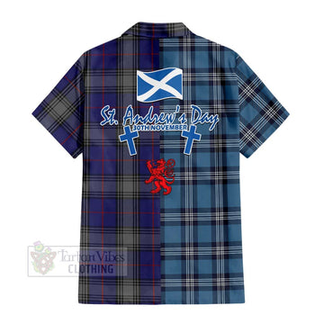 Kinnaird Tartan Short Sleeve Button Shirt Happy St. Andrew's Day Half Tartan Style