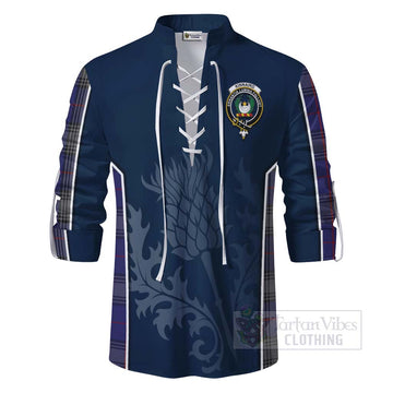 Kinnaird Tartan Ghillie Kilt Shirt with Family Crest and Scottish Thistle Vibes Sport Style