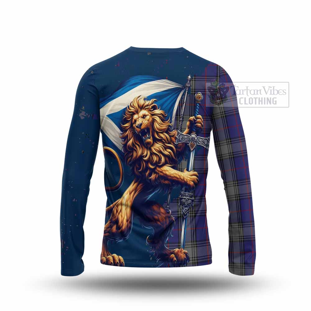 Tartan Vibes Clothing Kinnaird Tartan Family Crest Long Sleeve T-Shirt with Scottish Majestic Lion