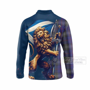 Kinnaird Tartan Family Crest Long Sleeve Polo Shirt with Scottish Majestic Lion