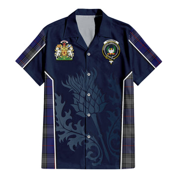 Kinnaird Tartan Short Sleeve Button Up Shirt with Family Crest and Scottish Thistle Vibes Sport Style