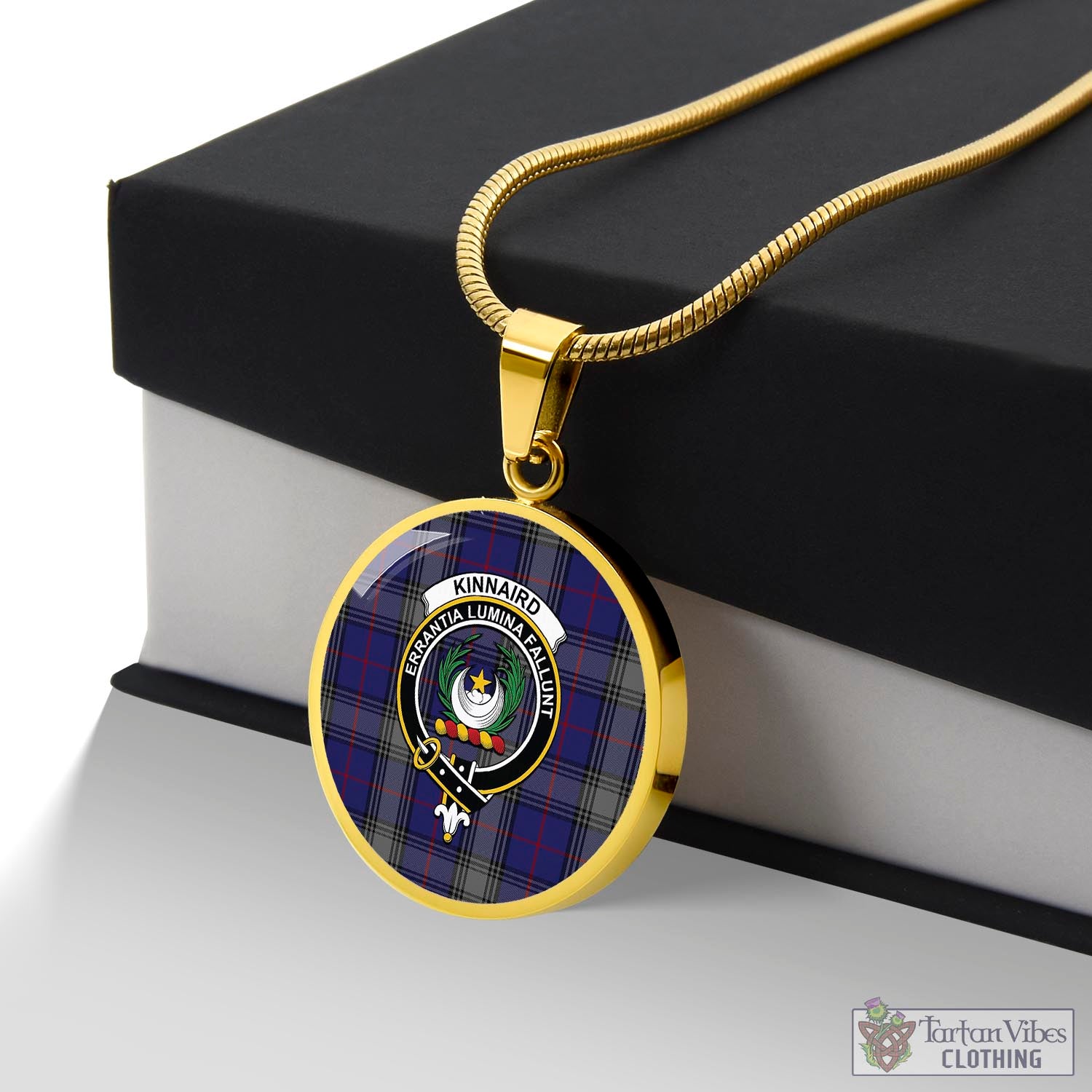 Tartan Vibes Clothing Kinnaird Tartan Circle Necklace with Family Crest