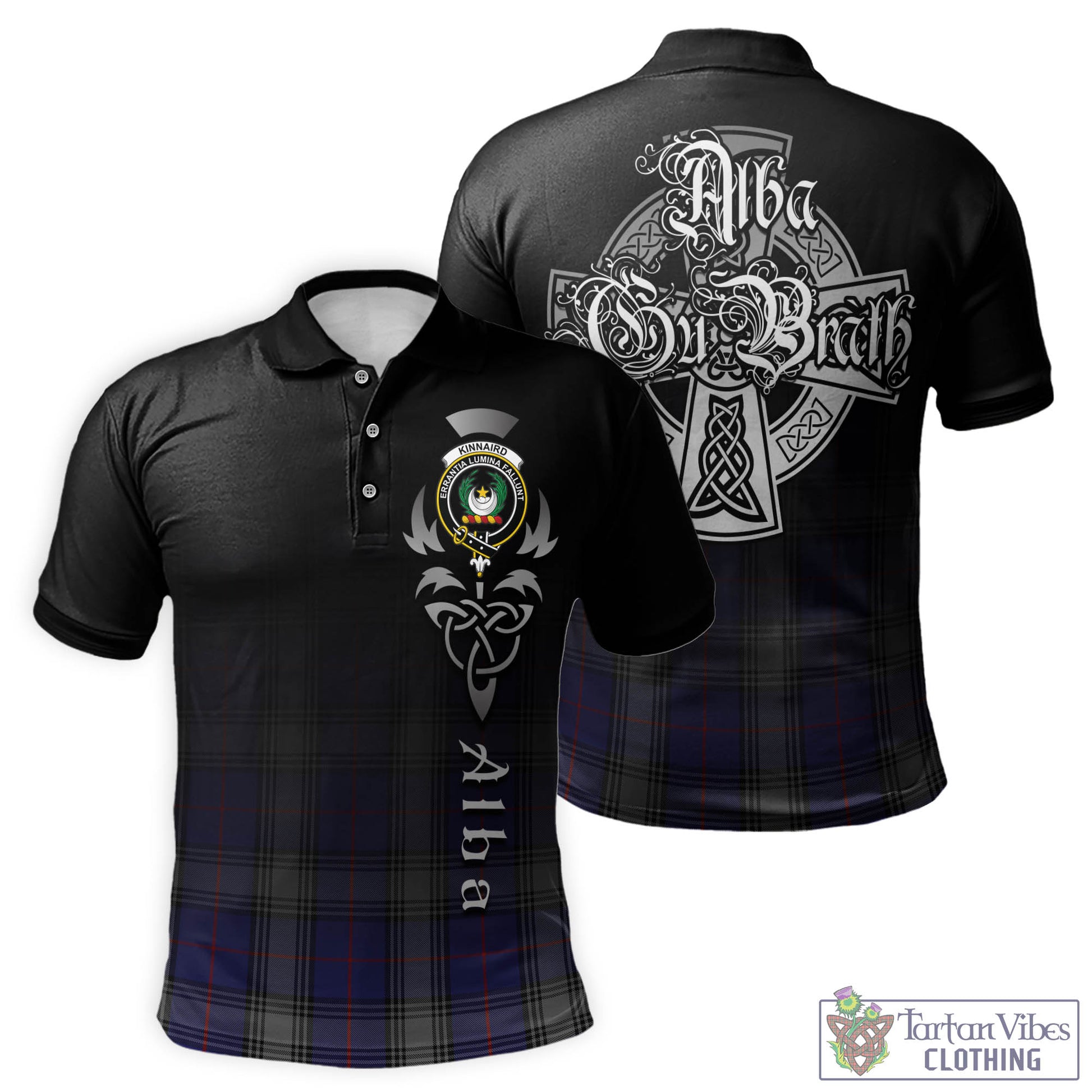 Tartan Vibes Clothing Kinnaird Tartan Polo Shirt Featuring Alba Gu Brath Family Crest Celtic Inspired