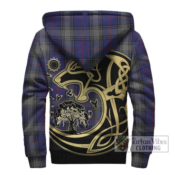 Kinnaird Tartan Sherpa Hoodie with Family Crest Celtic Wolf Style