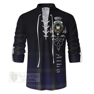 Kinnaird Tartan Ghillie Kilt Shirt Featuring Alba Gu Brath Family Crest Celtic Inspired