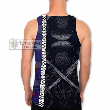 Kinnaird Tartan Men's Tank Top with Family Crest Cross Sword Thistle Celtic Vibes