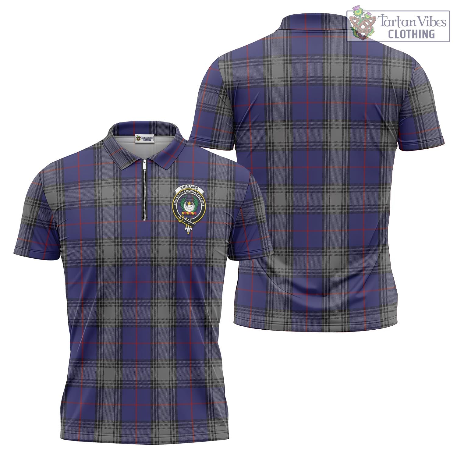 Tartan Vibes Clothing Kinnaird Tartan Zipper Polo Shirt with Family Crest