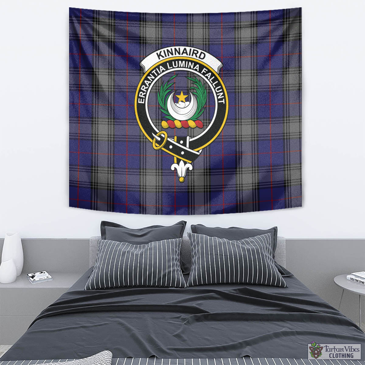 Tartan Vibes Clothing Kinnaird Tartan Tapestry Wall Hanging and Home Decor for Room with Family Crest