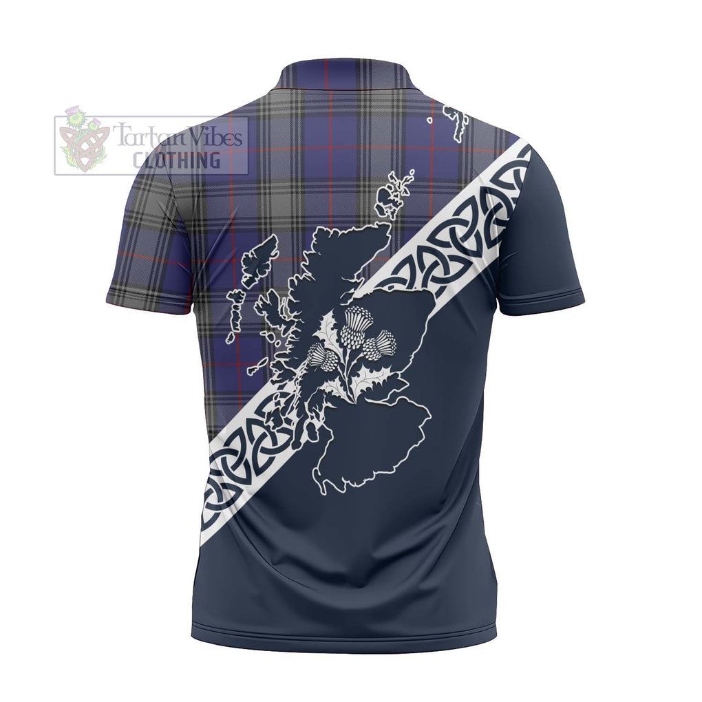 Tartan Vibes Clothing Kinnaird Tartan Zipper Polo Shirt Featuring Thistle and Scotland Map