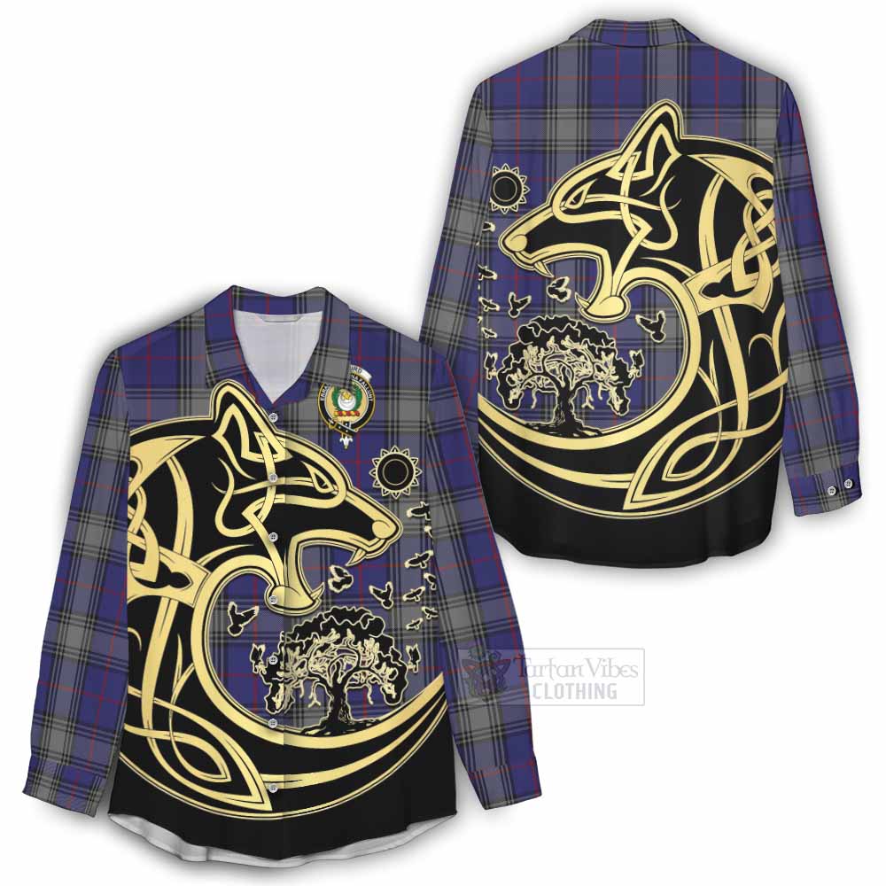 Tartan Vibes Clothing Kinnaird Tartan Women's Casual Shirt with Family Crest Celtic Wolf Style