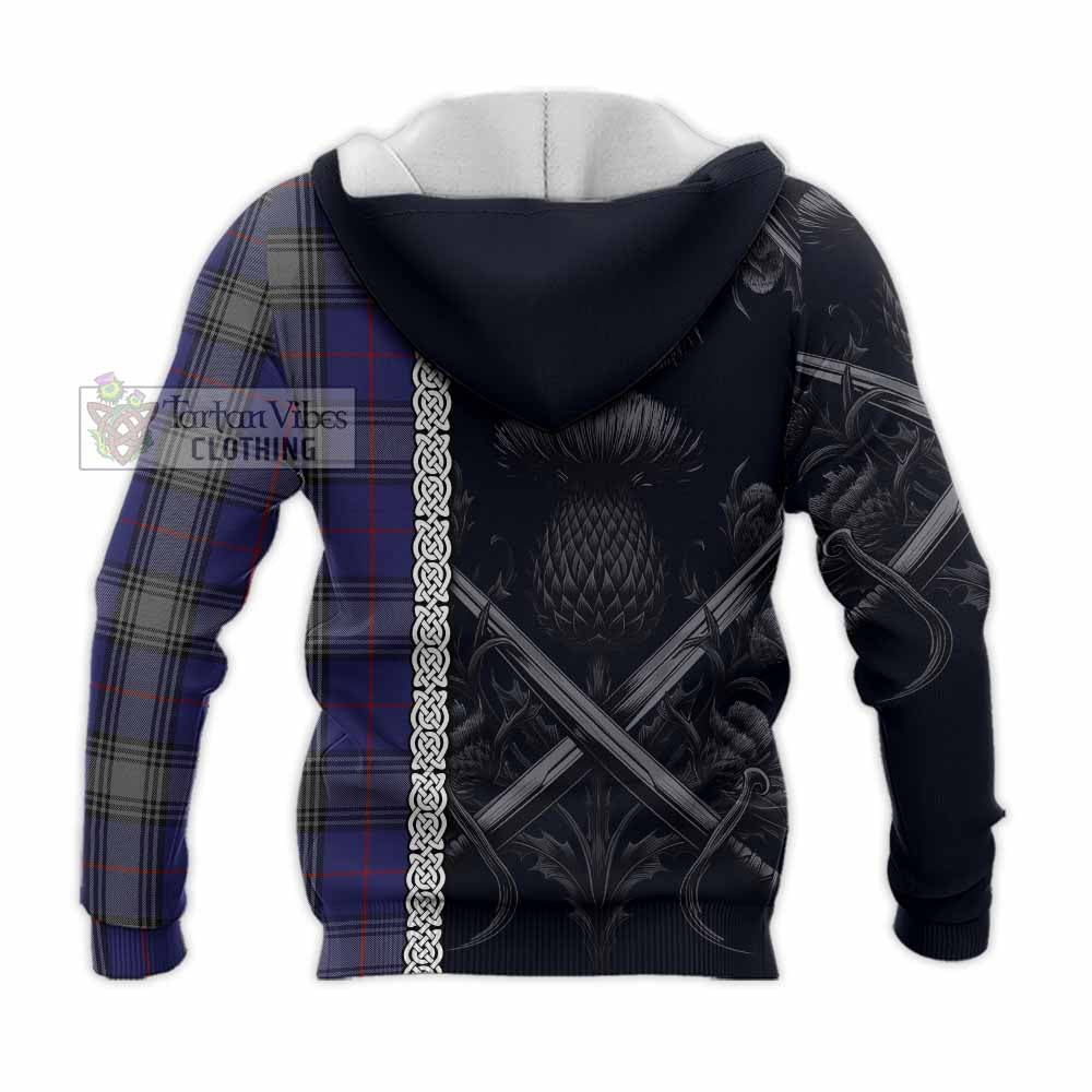 Tartan Vibes Clothing Kinnaird Tartan Knitted Hoodie with Family Crest Cross Sword Thistle Celtic Vibes