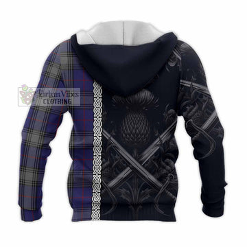 Kinnaird Tartan Knitted Hoodie with Family Crest Cross Sword Thistle Celtic Vibes