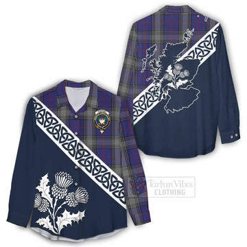 Kinnaird Tartan Women's Casual Shirt Featuring Thistle and Scotland Map