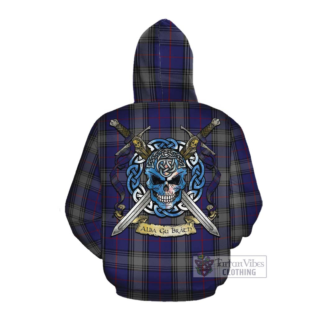 Tartan Vibes Clothing Kinnaird Tartan Cotton Hoodie with Family Crest Celtic Skull Style