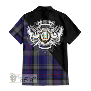 Kinnaird Tartan Short Sleeve Button Shirt with Family Crest and Military Logo Style