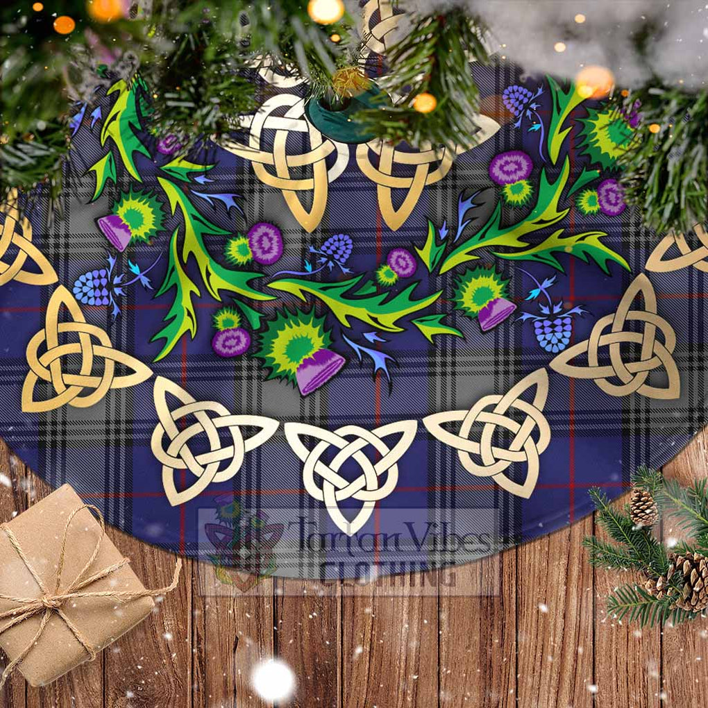 Tartan Vibes Clothing Kinnaird Tartan Christmas Tree Skirt with Thistle Celtic Knot Style