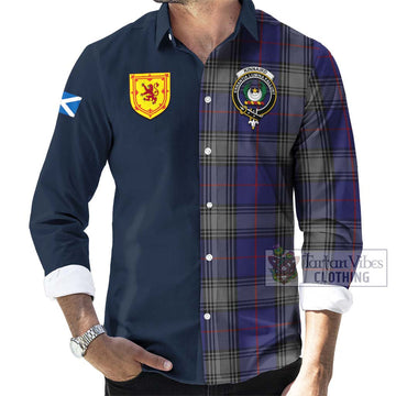 Kinnaird Tartan Long Sleeve Button Shirt Alba with Scottish Lion Royal Arm Half Style