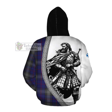 Kinnaird Tartan Clan Crest Cotton Hoodie with Highlander Warrior Celtic Style