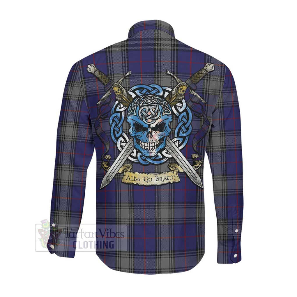 Kinnaird Tartan Long Sleeve Button Shirt with Family Crest Celtic Skull Style Men's Shirt - Tartan Vibes Clothing