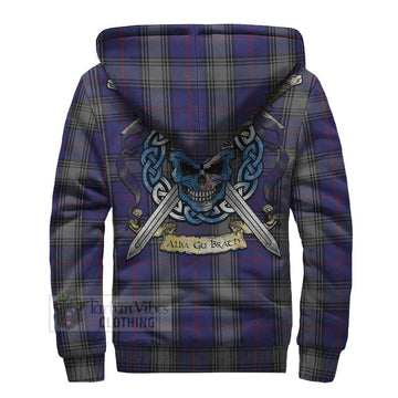 Kinnaird Tartan Sherpa Hoodie with Family Crest Celtic Skull Style