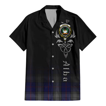 Kinnaird Tartan Short Sleeve Button Up Shirt Featuring Alba Gu Brath Family Crest Celtic Inspired