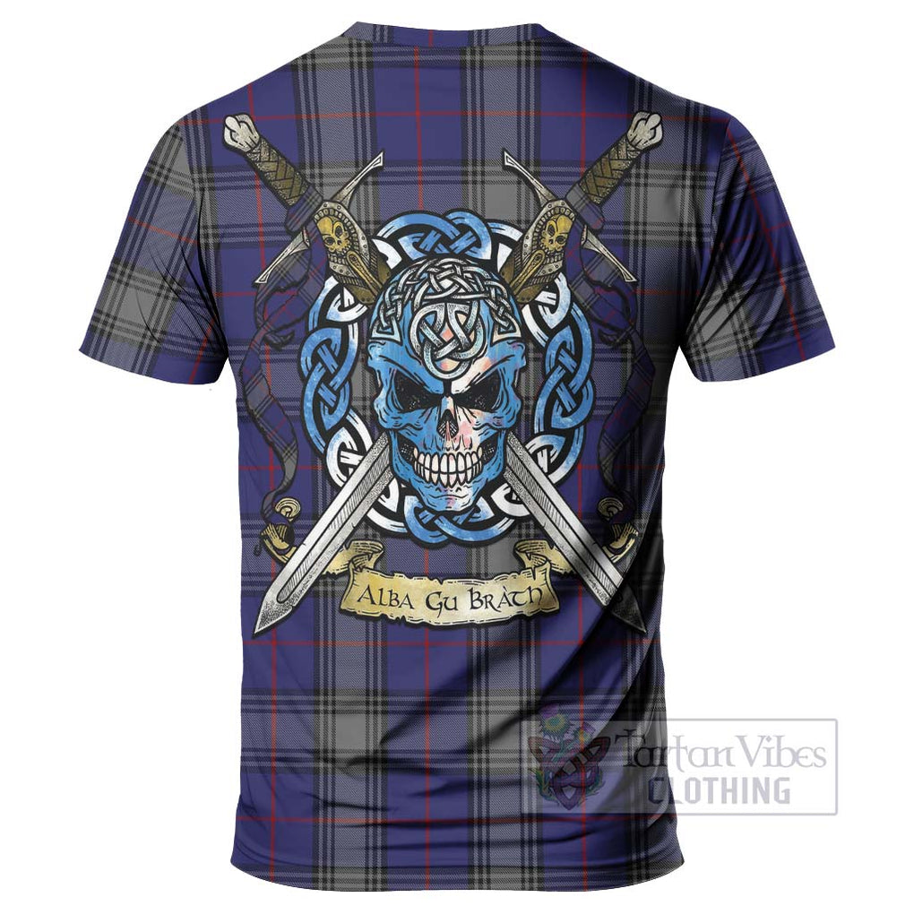 Tartan Vibes Clothing Kinnaird Tartan T-Shirt with Family Crest Celtic Skull Style